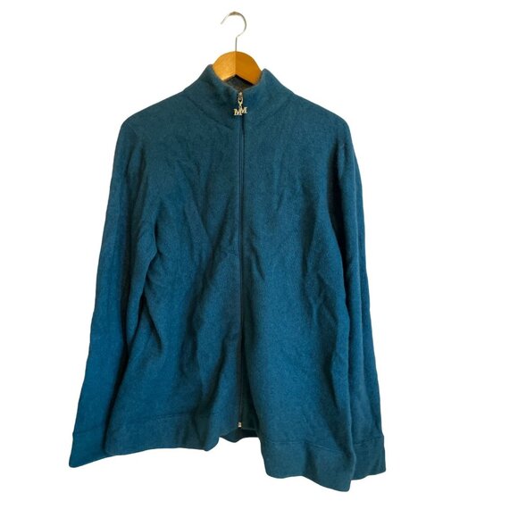 Merinomink XXL NZ Teal Full Zip Cardigan Jacket Coat Merino Wool Possum Fur Silk - Picture 1 of 8
